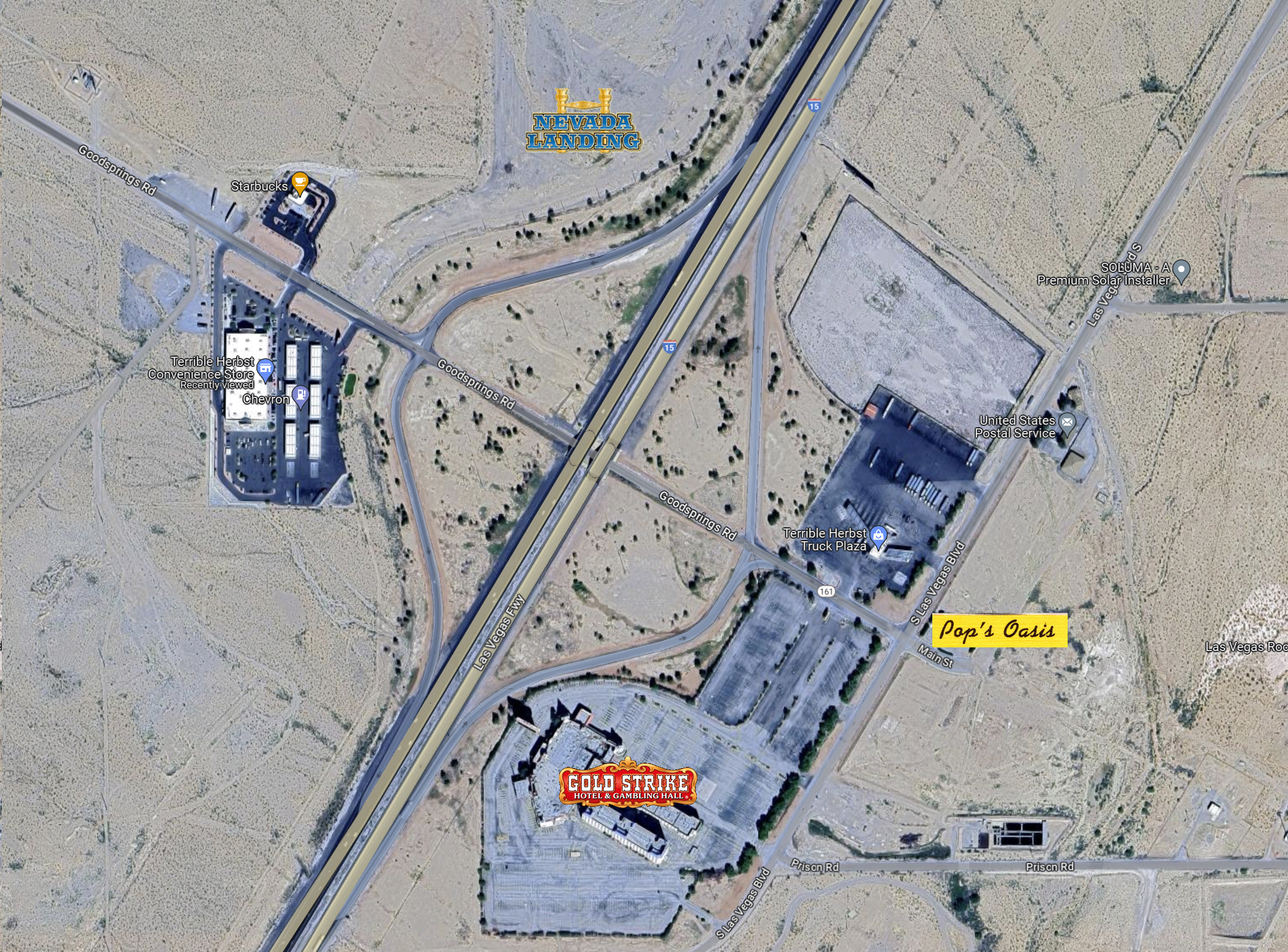 Map showing Pop's Oasis location in Jean, Nevada
